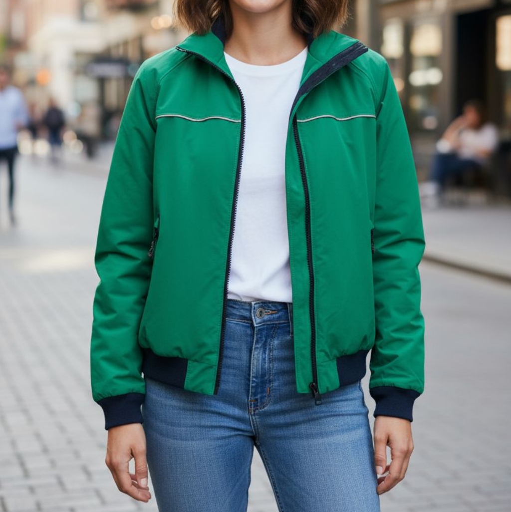 Lands’ End Classic Squall Jacket Size Mp Green Reflective Fleece Lined Bomber